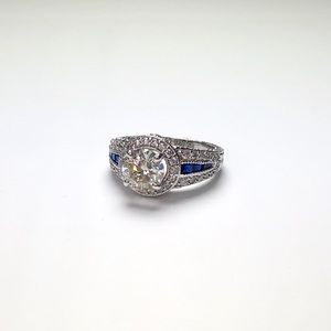 1.25Ct Moissanite Art Deco Ring w/ sapphire blue